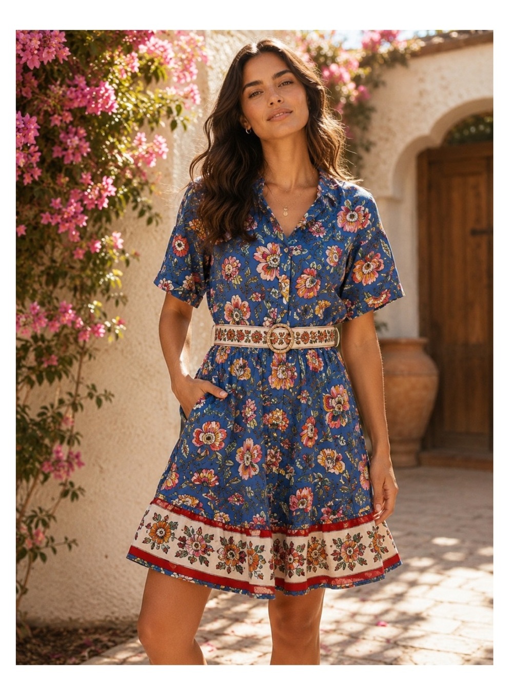 Joie Baja Floral Puff Sleeve Belted Mini Dress Women’s Size 4 Boho Cottagecore